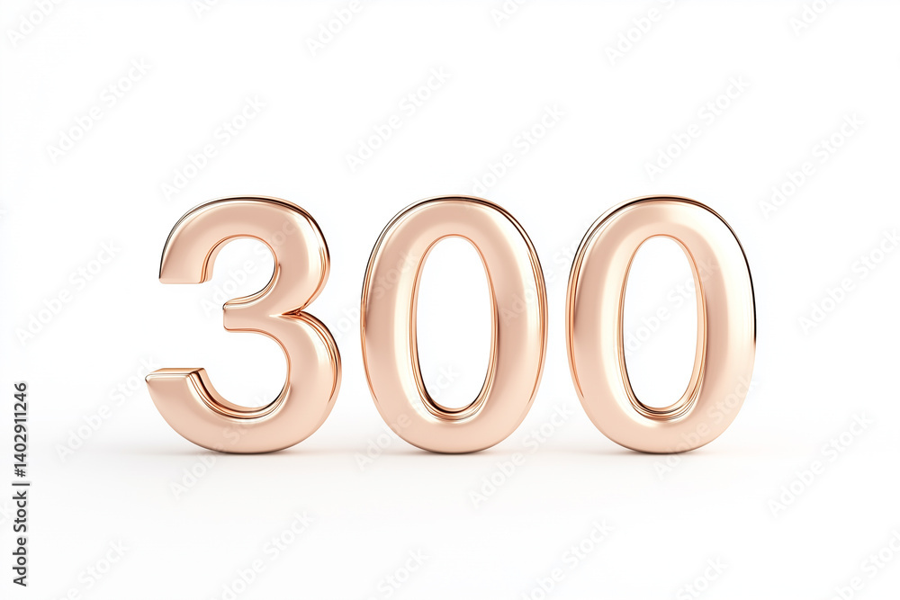Rose gold three hundred number 300 rendering Rose gold three hundred number 300 rendering
