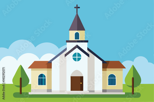 Flat design christian church building Vector illustration