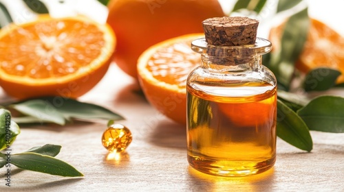 Orange Essential Oil Splashing – Fresh Citrus Extract Isolated on White Background for Aromatherapy Use