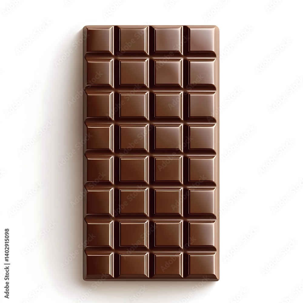 A delicious chocolate bar with a smooth surface and glossy finish, isolated white background, hyperrealism art style A delicious chocolate bar with a smooth surface and glossy finish, isolated white background, hyperrealism art style