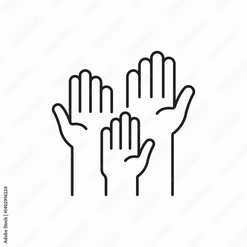 Obraz premium Raised hands voting group icon vector sign