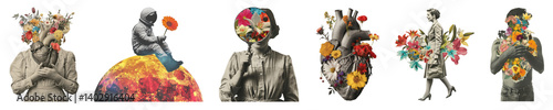 Obraz na płótnie PNG Surreal floral art sculptures, element set on transparent background w salonie