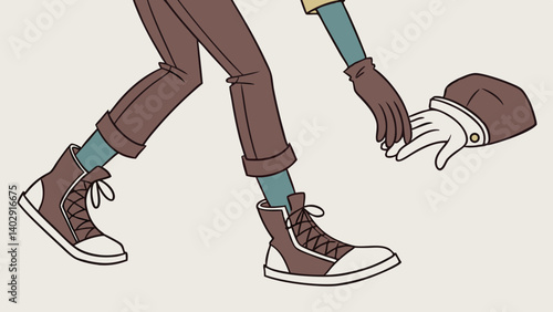 Cartoon legs and hands. Legs in boots and gloved hands. Vector isolated illustration set 