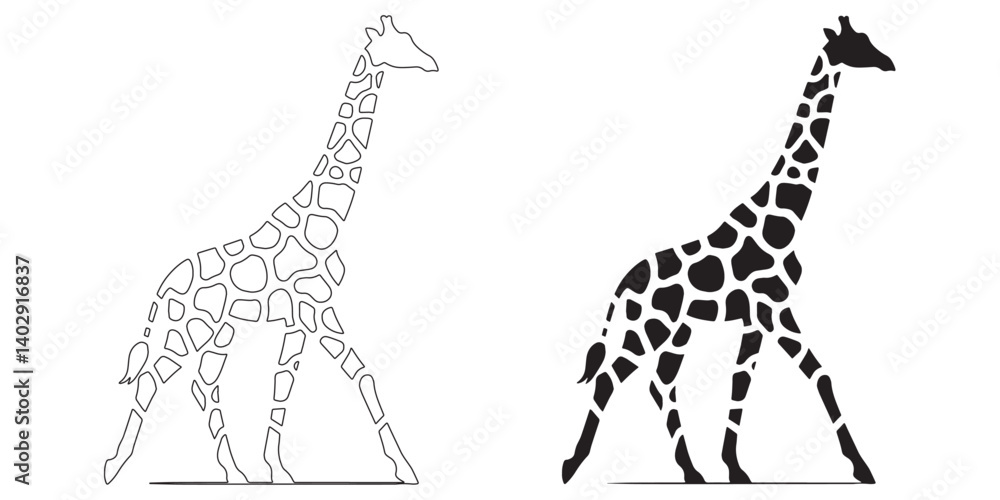 Fototapeta premium Professional giraffe silhouette with elegant line art – sleek vector illustration – giraffe icon – giraffe illustration – giraffe lineart