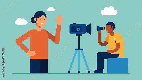 Photography Session A photographer with a hearing loss capturing outdoor scenes using an adaptive camera setup with a sign language interpreter helping communicate with a client.