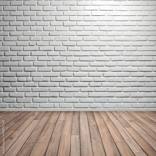 White Brick Wall and Wooden Floor Interior Background