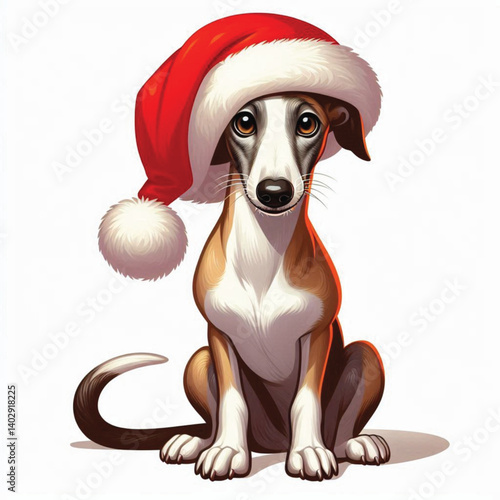 Christmas Greyhound Dog wearing santa claus hat Cartoon Vector Illustration isolated