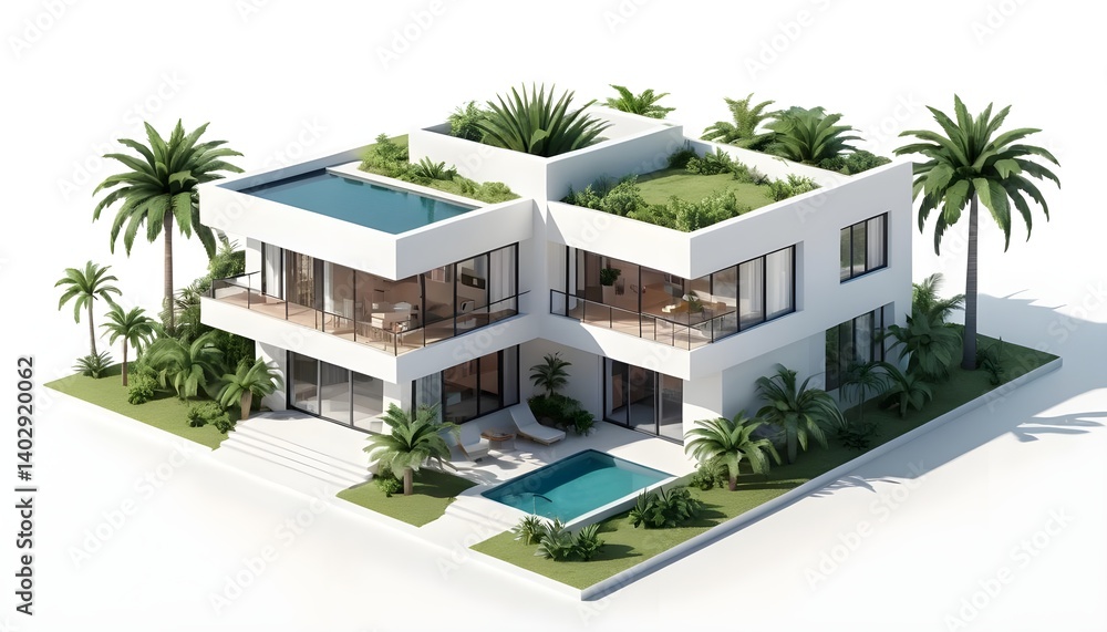 Fototapeta premium Modern Luxury Villa with Rooftop Garden and Pool