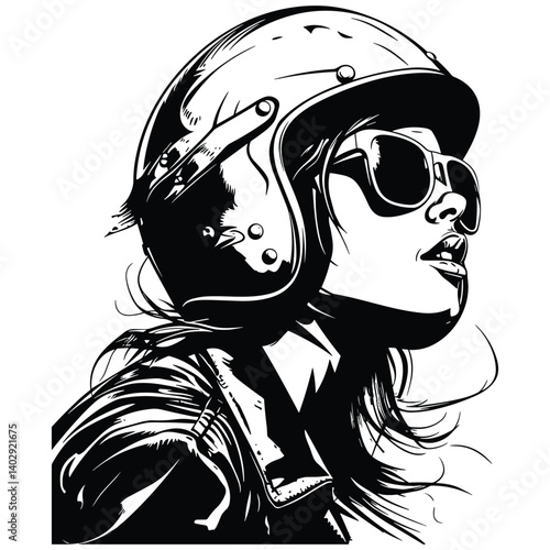 Vector illustration of a beautiful woman's face with sunglasses, a stylish portrait sketch