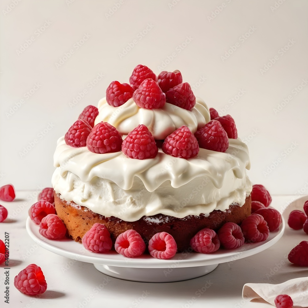 Delicious Raspberry Cake with Cream Topping Delicious Raspberry Cake with Cream Topping
