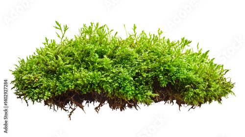 Vibrant Green Moss Texture on White Background - Botanical Element for Designers