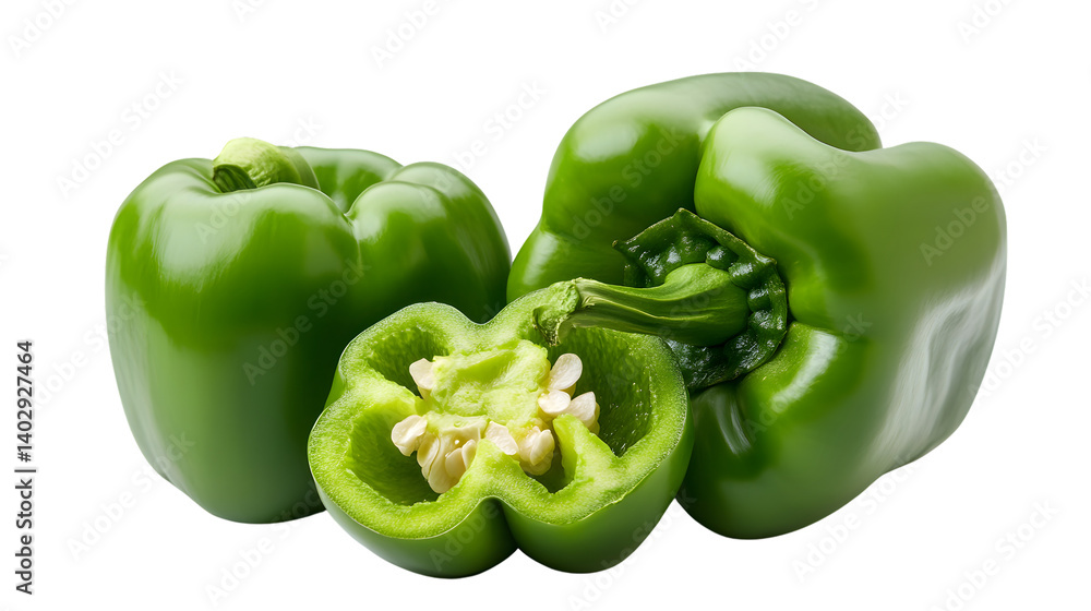 Fresh and Vibrant Green Sweet Pepper Bell Isolated on White Background - Captivating Image!