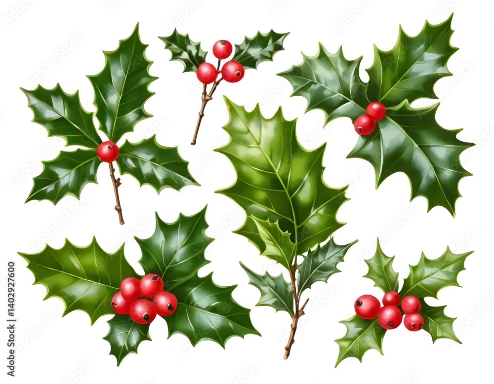 Obraz premium Holly Berries and Leaves Collection