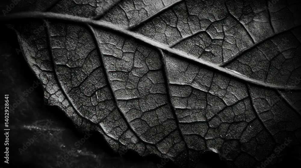 Fototapeta premium A gray scale macro image displays the details of a single leaf