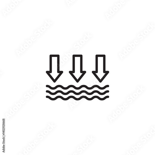 A line drawing showing three downward-pointing arrows above wavy horizontal lines, likely representing sinking, settling, or water absorption.