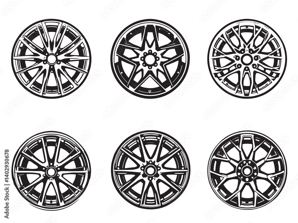 Alloy Wheels Line Art Icon Set Clear Minimalist Design