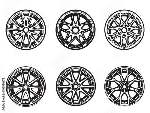 Alloy Wheels Line Art Icon Set Clear Minimalist Design