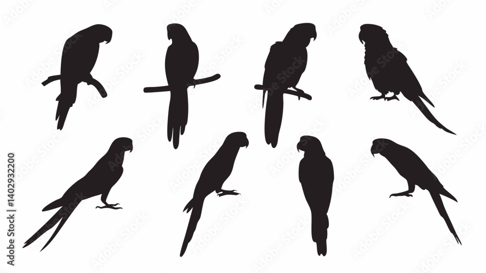 Obraz premium Parrot Macaw silhouette vector set