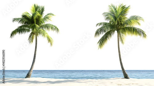 Sunny Palm Trees Beach Scene Transparent Background Image for Professional Use.