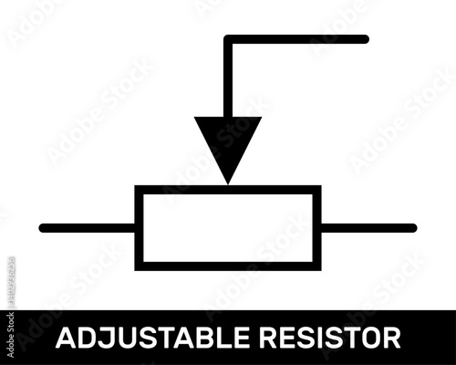 Adjustable Resistor Icon. Rectangular Adjustable Resistor Symbol. IEC Standard Adjustable Resistor Schematic Diagram