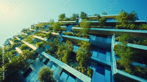 Obraz na płótnie Eco friendly building with sky gardens green architecture sustainable design modern building w salonie
