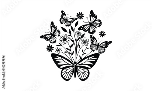 Fluttering Butterflies Floral Art Design