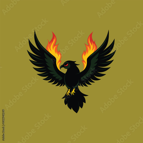 Crow flying on Fire vector illustration