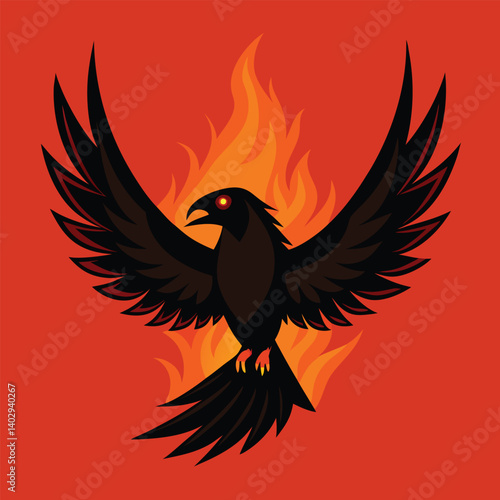 Crow flying on Fire vector illustration