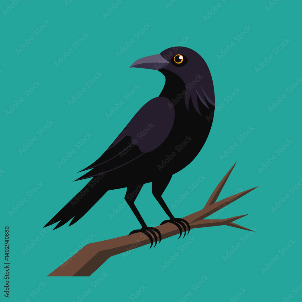 Obraz premium a crow sit on the tree branch icon with a white background vector illustration