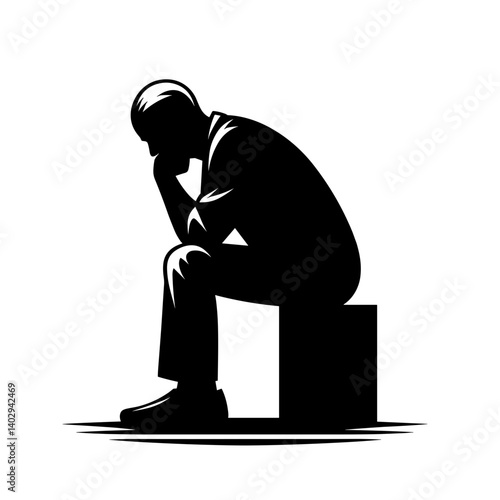 Elderly man thinking deeply silhouette illustration