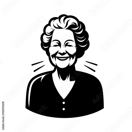 Elderly woman smiling silhouette illustration