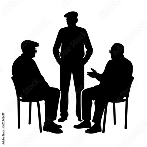Group of elderly men having conversation silhouette
