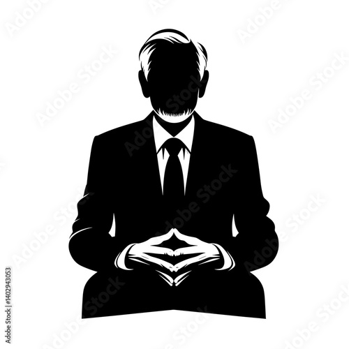 Elderly man in business suit silhouette illustration