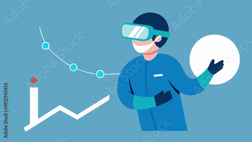 PostTraining Reflection A surgeon removing their VR headset looking contemplative and reflecting on their experience with a visual graph indicating their progress and skills