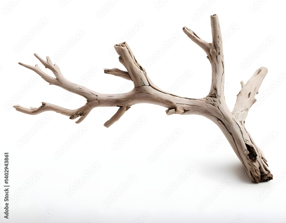 Fototapeta premium Dried Driftwood Branch Isolated on White