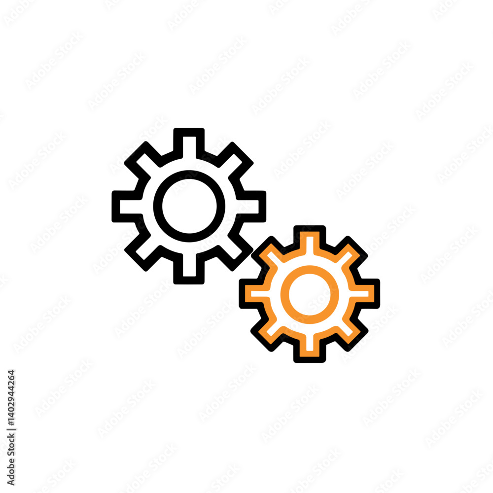 Interlocking Gears Icon in Black and Orange Interlocking Gears Icon in Black and Orange