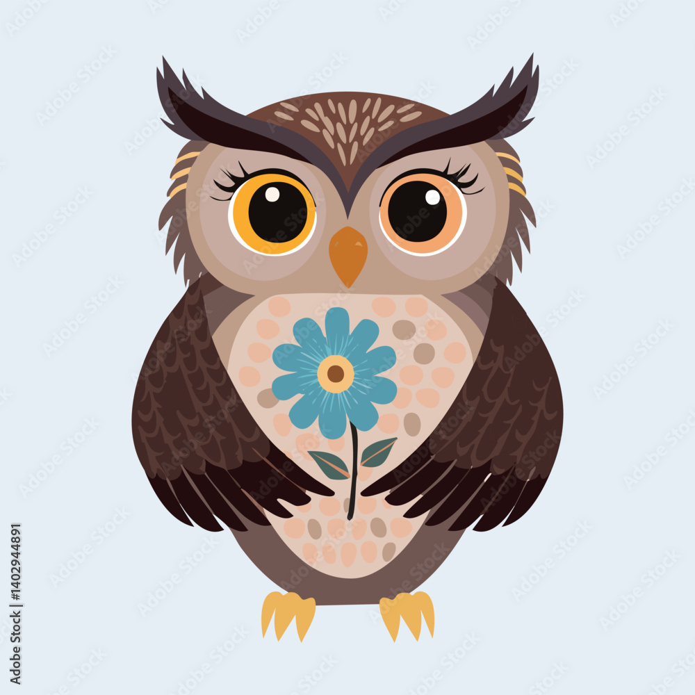 Naklejka premium Blushing Owl Holding a Flower