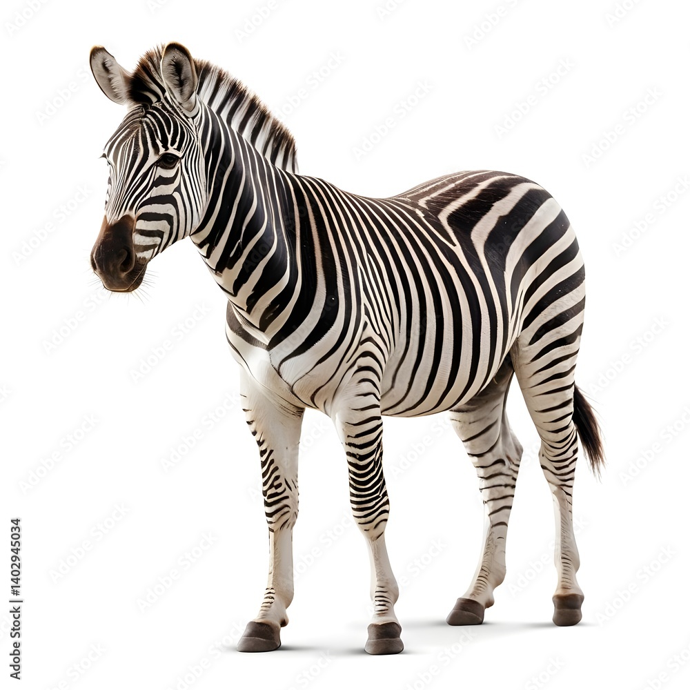 Fototapeta premium Plains Zebra Standing Isolated on White