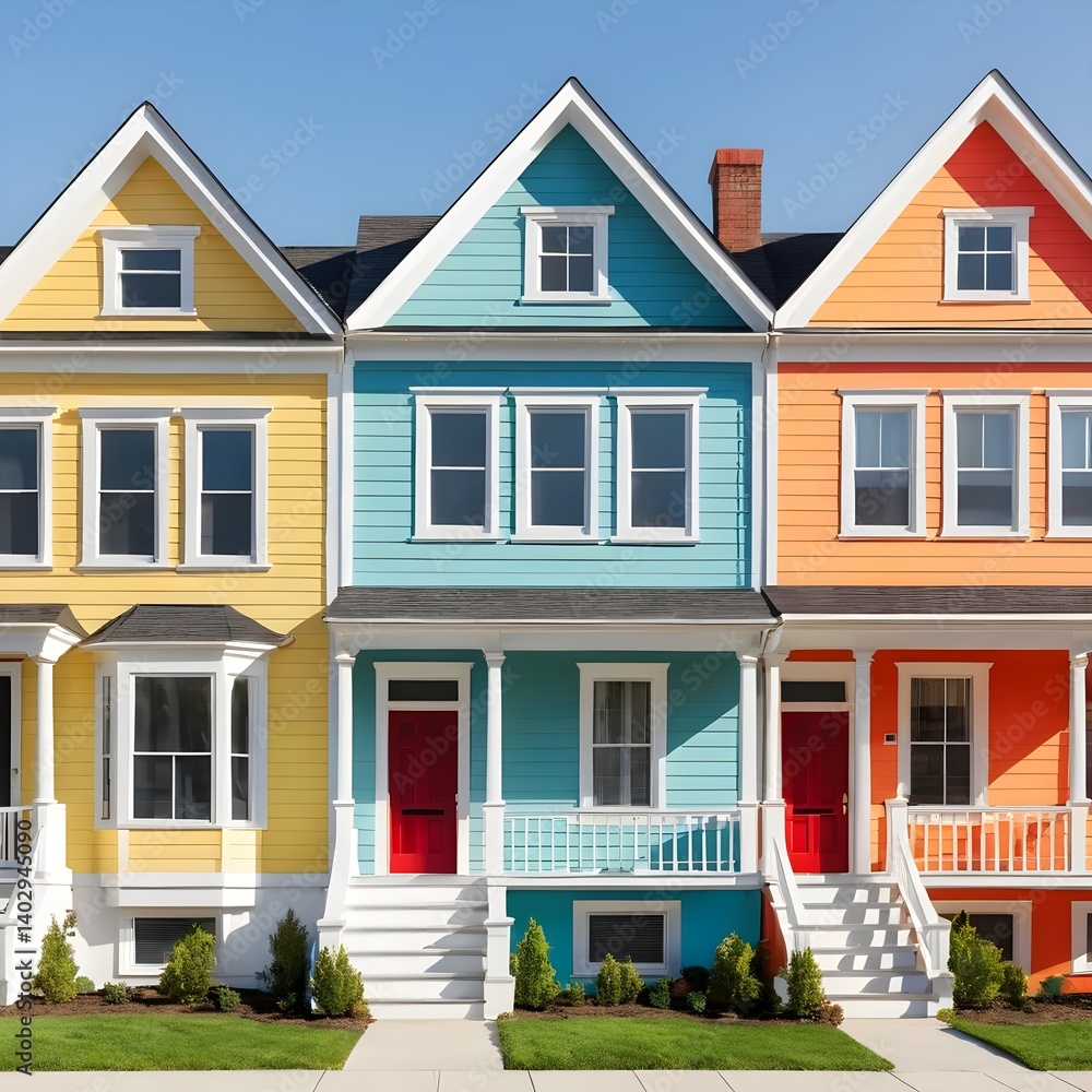 Colorful Row Houses on Sunny Day Colorful Row Houses on Sunny Day
