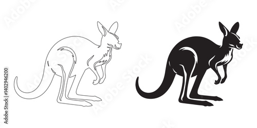 Modern kangaroo silhouette vector design with line art detail – nature element for print or web – kangaroo vector – kangaroo illustration – kangaroo icon – kangaroo lineart – kangaroo line art


