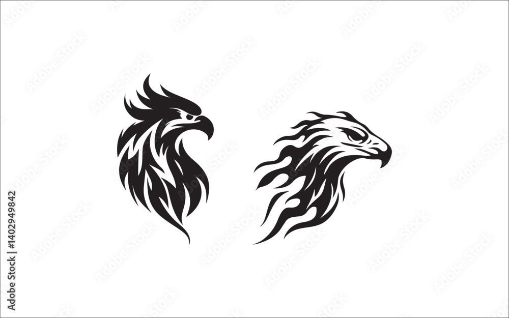 Obraz premium Eagle Silhouette Vector Icons: Flying Predator Bird Logos & Head Designs