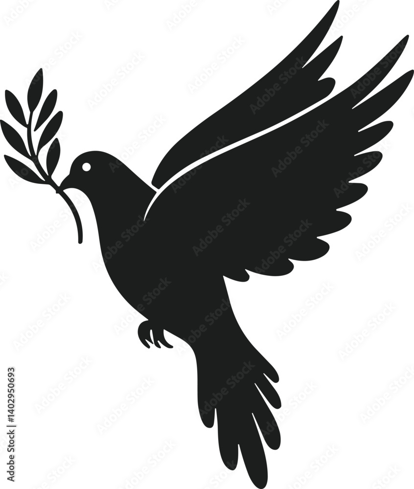 Fototapeta premium Silhouette Vector of Flying Dove with Olive Branch – Peace Symbol Illustration