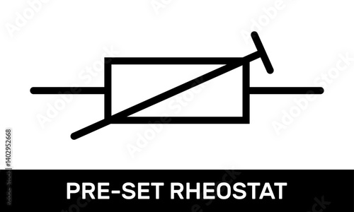 Pre-Set Rheostat or Pre-Set Resistor Icon. Rectangular Pre-Set Rheostat Symbol. IEC Standard Pre-Set Rheostat or Pre-Set Resistor Schematic Diagram