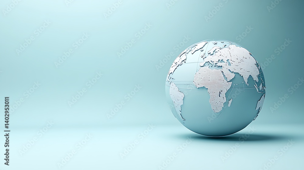 Digital Globe with Network Overlay on Blue Background, A digital globe with a network overlay on a light blue background Digital Globe with Network Overlay on Blue Background, A digital globe with a network overlay on a light blue background