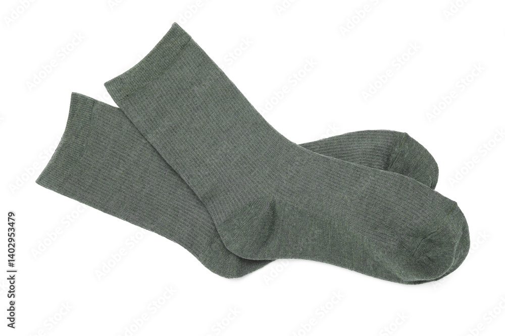 Pair of green socks isolated on white, top view Pair of green socks isolated on white, top view