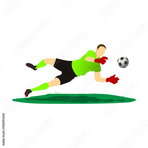 Goalkeeper saves the ball vector illustration.