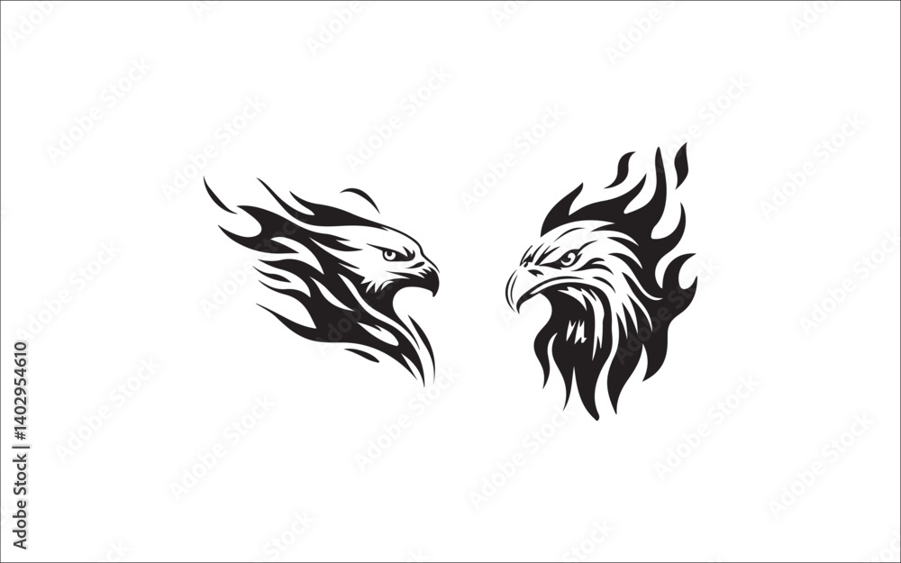 Fototapeta premium Eagle Silhouette Vector Icons: Flying Predator Bird Logos & Head Designs