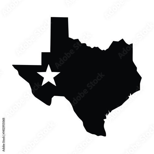 Texas State Map Silhouette With Lone Star Symbol Vector Graphic Element