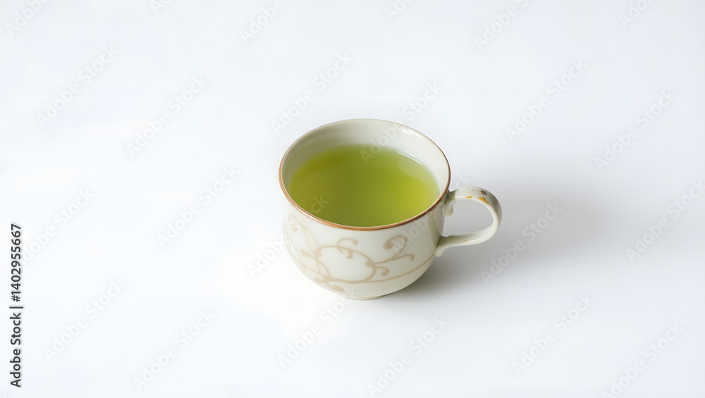 Delicate Intricately Designed Ceramic Teacup with Green Tea Delicate Intricately Designed Ceramic Teacup with Green Tea