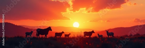 Wallpaper Mural Farm Animals Silhouettes against Sunset, rural, animals Torontodigital.ca